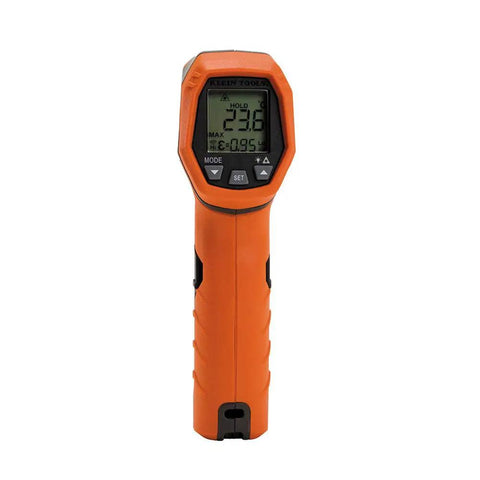 Infrared Thermometer With Dual Laser Targeting And Auto Scan, 12 To 1 Distance To Spot, Backlit Display showing 23.6 degrees