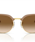 RB4429 Dope Round Sunglasses With Beige On Gold Frame And Clear Gradient Brown Lenses, 53mm UV Protection, front view.