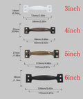 Size chart for different door pulls, 3 to 6 inches, not related to Two Pack Vintage Bow Shaped Door Pulls In Antique Gold Finish.