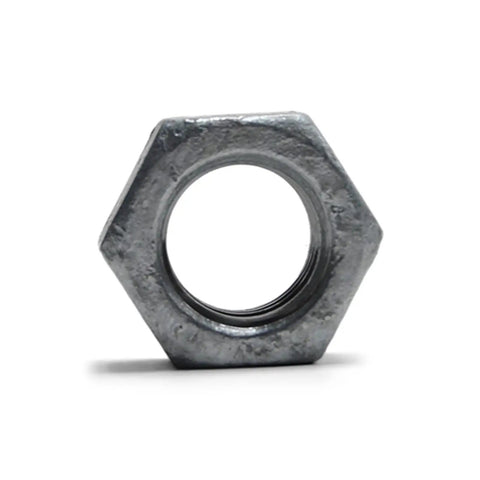 Close-up of a galvanized hex nut from Hot Dipped Galvanized Trailer U Bolts Set Of 4 With Hardware Including Flat Washers Lock Washers And Hex Nuts 1/2 Inch