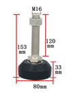 Eight Piece Heavy Duty Adjustable Furniture Leveling Feet With Three Inch Diameter Bases showing an M16 leveling foot with dimensions.