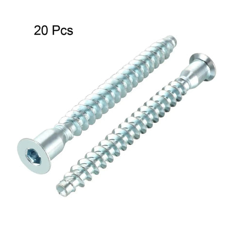 20 Piece Hex Socket Countersunk Furniture Confirmat Screws Kit Self Tapping Wood Screws Zinc Plated 7x39 7x49 7x59 7x69mm