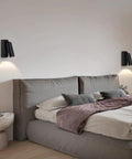 JGSYD Bedside Reading Lamp, Adjustable Metal Wall Light, White/Black Wall Sconce, modern design beside gray bed setup