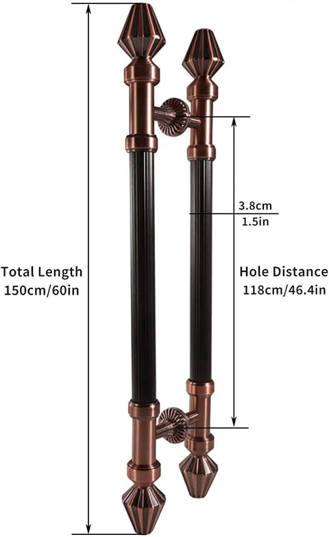 Red Copper Sliding Barn Door Handle Set For Wood Doors, Two-Side Push Pull Bar Handle, Total Length 150cm, Hole Distance 118cm