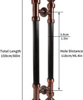 Sliding Barn Door Handle Long Two-Sided Push Pull Bar For Interior And Exterior Use, Round Wooden Door Handle Set With Hardware Included In Red Copper Finish, 150cm 60in Length, Built Tough, Easy Install