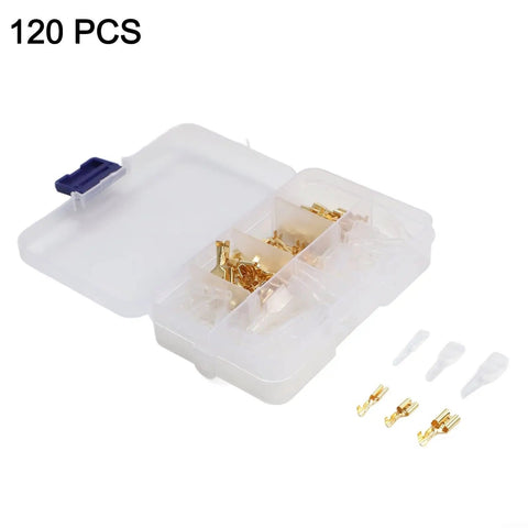 Massive 120 Piece Wire Terminal Crimp Connector Kit With Insulated Sleeves, Male Female Spade Lug Assortment For 2.8mm 4.8mm 6.3mm Copper Electrical Connectors Perfect For Auto Home Audio Repair Projects, 120 pcs in case