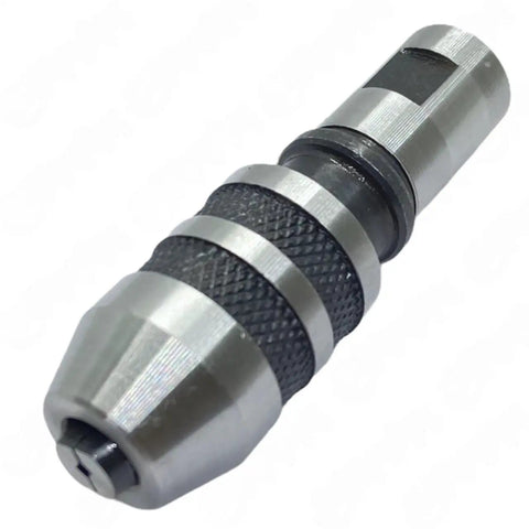 Pro Grade MT3 Morse Taper Lathe Tailstock Tap And Die Holder Set Eight Piece Threading And Tapping Kit knurled sleeve close-up view