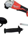 Brushless M18 4-1/2 Inch And 5 Inch Cut-Off Grinder With Paddle Switch Tool-Free Guard Electronic Clutch Overload Protection And 18V Cordless Power For Tough Metalworking And Masonry Jobs, showing components including guard, handle, and wrench