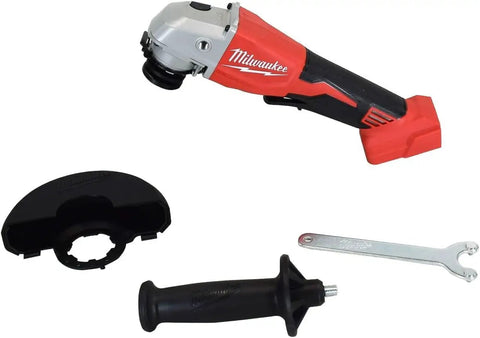 Brushless M18 4-1/2 Inch And 5 Inch Cut-Off Grinder With Paddle Switch Tool-Free Guard Electronic Clutch Overload Protection And 18V Cordless Power For Tough Metalworking And Masonry Jobs, showing components including guard, handle, and wrench