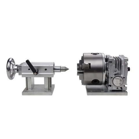 Straight Up Precision 4th Axis Gearbox For CNC Router, Hella Tough Rotary Three Jaw 100mm Chuck With 20 To 1 Ratio, Smooth Engraving Tailstock.