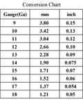 Conversion chart showing gauge measurements in millimeters and inches for Zero Drama 120 Pack Of 2 Inch Nickel Plated Rust Proof Carbon Steel Hardware Nails.