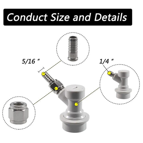 Ball Lock Keg Disconnect Kit With Gray Gas Disconnect And Quarter Inch MFL Fittings Plus Two Pack Of Five Sixteenth Inch Swivel Nuts For Cornelius Kegs And Pepsi And Seven Up Style Tanks, 5/16" and 1/4" size detail