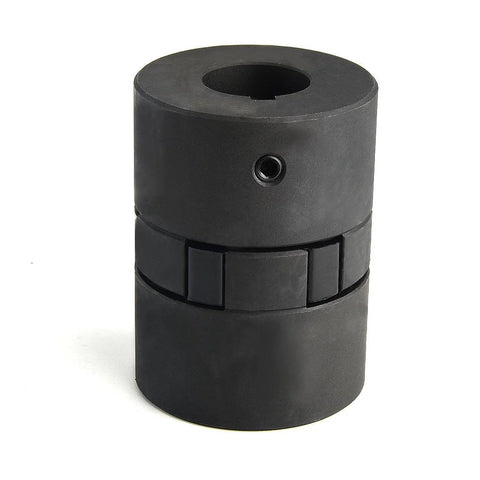 Front view of black 3-piece L-Jaw coupling with central bore and side hole