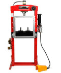 20 Ton Hydraulic Shop Press With Dual Air Motor And 7 Position Bed Height Polycarbonate Shield in red welded frame