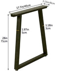 Heavy Duty Industrial Table Legs Set Of 2 In Trapezoid Shape 28 Inch Tall Solid Steel With Matte Finish, dimensions shown