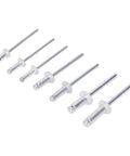 180Pcs Blind Rivet Flange Assortment Kit For Quick Strong Holds In Metal Wood And Plastic Projects Aluminum Alloy Rivets With Large Flange Six Sizes Kit For DIY Repair Assembly And Heavy Duty Fastening, six silver rivets