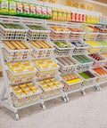 Rock Solid Heavy Duty Metal Storage Shelves With Adjustable Utility Rack For Garage And Home Organization Hella Sturdy Industrial Shelf For Retail Displays with multiple baskets of assorted products.