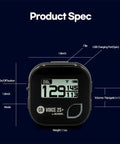 Voice 2S Plus Talking Golf GPS Rangefinder with dimensions and buttons displayed, black, 1.8-inch, clip-on hat mount.