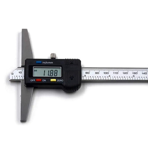 Digital Depth Caliper Gauge 0 To 150mm 0.01mm Resolution Electronic Depth Rule With Stainless Steel Body on white background