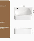 HAOCHRYSYPH Ceramic Wall Mount Bathroom Sink, Milk White, 14.18x10.24 in with dimensions visible, top and side views.