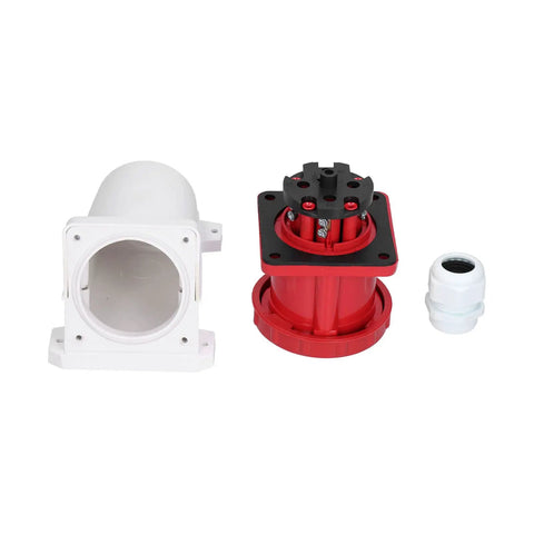 Three Phase IP67 Industrial Socket Set For 380 415V Power Supply 4 Pin 63A 3P And E Beefy ABS Connector For Industry Dock Wharf Metallurgy And Power Plants, white and red