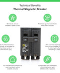 HOM250 50 Amp Double Pole Circuit Breaker Kit For Homeline Panels Genuine OEM Quality Perfect For Your Home Wiring Upgrades Easy Install Rock Solid Thermal Magnetic Protection. Thermal magnetic 50A Homeline breaker front view