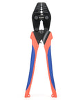 Heavy Duty Wire Rope Crimping Tool With Built In Cutter for cable railing, orange handles, front view