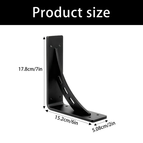 Heavy Duty Carbon Steel Triangle Shelf Bracket For Floating Shelves And TV Stands Rustproof Wall Mount size dimensions diagram