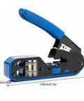 Pro Grade All In One Ethernet Crimp Tool Kit For RJ45 Cat5e Cat6 Pass Through Connectors with ergonomic blue handle