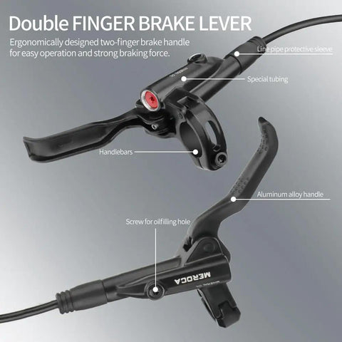 Double finger brake lever of 4 Piston Mountain Bike Hydraulic Disc Brake Set For Front Right 800mm And Rear Left 1400mm E Bike Brakes