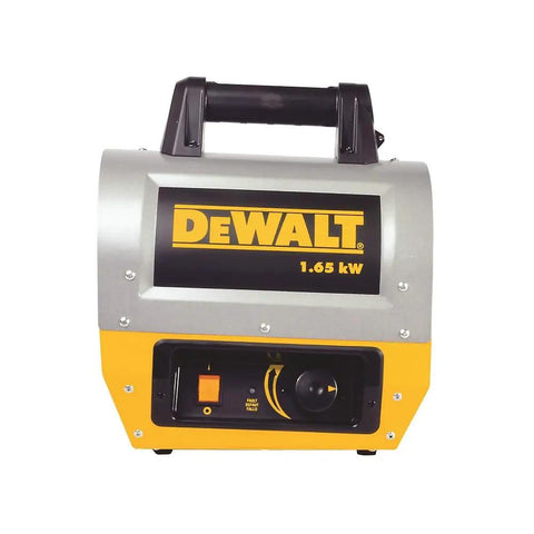 Heavy Duty Portable Forced Air Electric Construction Heater Puts Out Serious Heat And Offers Hassle Free Operation For Job Sites Making Harsh Winter Days Run Smoothly, seen from the front, compact design, 1.65 kW.