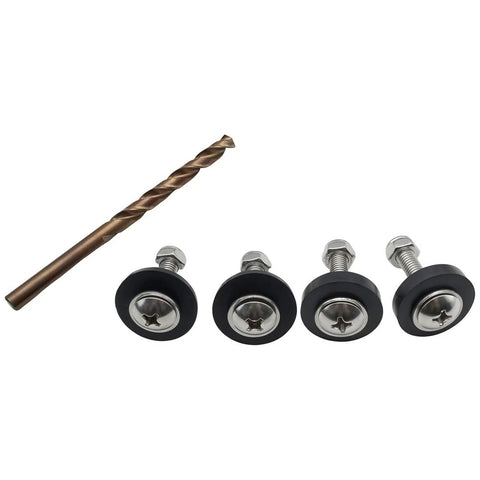 Installation kit for Whale Tail Hydrofoil Stabilizer For Boat Outboards And Sterndrives 40 To 300 HP includes drill bit and bolts.