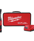 Heavy Duty Cordless Three Eighth Inch Extended Reach Ratchet With Badass 55 Foot Pounds Max Torque For Tight Garage Work And Sick Durability Including One Fully Loaded Starter Kit in red case with charger.