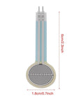 Round force sensing resistor (FSR) pressure sensor with long blue leads, 1.8 cm diameter