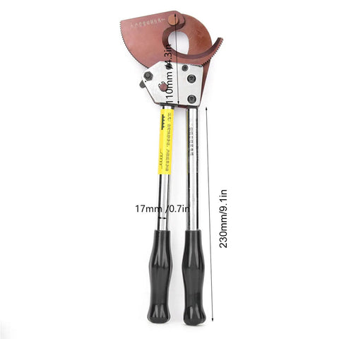 Heavy Duty Manual Ratchet Cable Cutter with manganese steel blade for thick copper aluminum and steel cables, 9.1 inch length