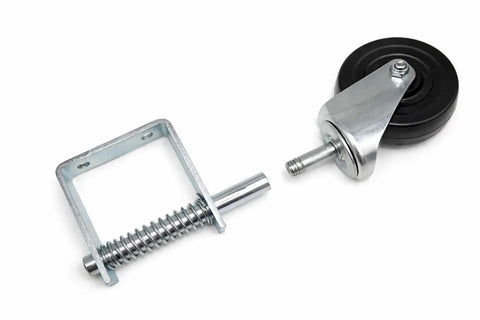 Heavy Duty 4 Inch Spring Loaded Gate Caster Wheel Automatic Height Adjustment 250 Lb Capacity parts including spring and wheel