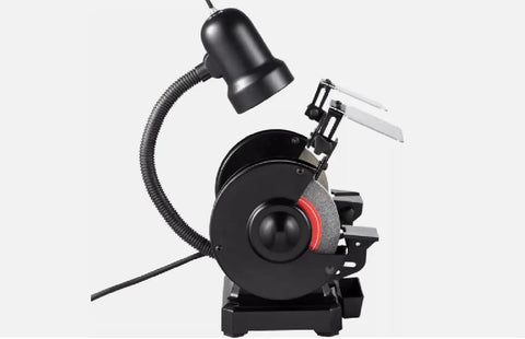 Heavy Duty 6 In Bench Grinder With Variable Speed Dial And Pure Copper Induction Motor showing adjustable speed and sharpening wheels.