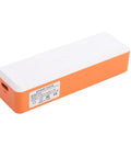 Mini UPS Battery Backup With 2600mAh Rechargeable Lithium Cell, orange and white power bank for routers and cameras.