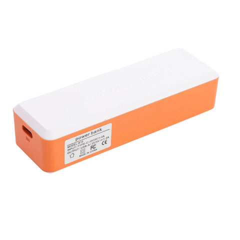 Mini UPS Battery Backup With 2600mAh Rechargeable Lithium Cell, orange and white power bank for routers and cameras.