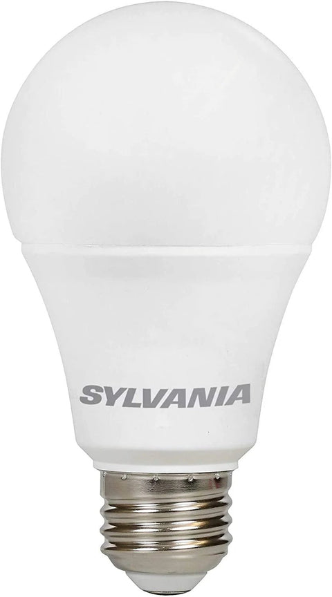 Sylvania ECO LED A19 bulb, frosted finish with E26 base, front view