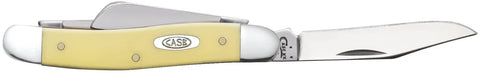 Dang Tough Yellow Synthetic Handle Stockman Pocket Knife With Clip Spey And Sheepfoot Chrome Vanadium Steel Blades side view showing yellow grip and blades