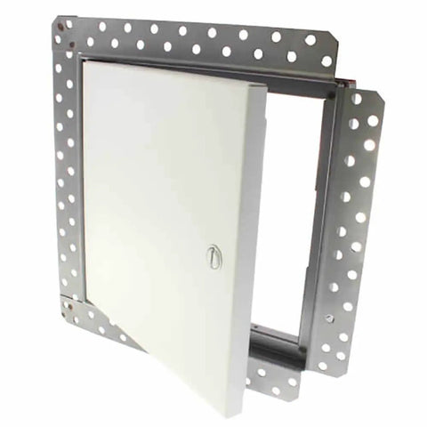 Solid 16X16 Inch Flush Drywall Access Panel With Concealed Hinge Beefy Galvanized Steel Build Tough Perforated Taping Bead installation view.