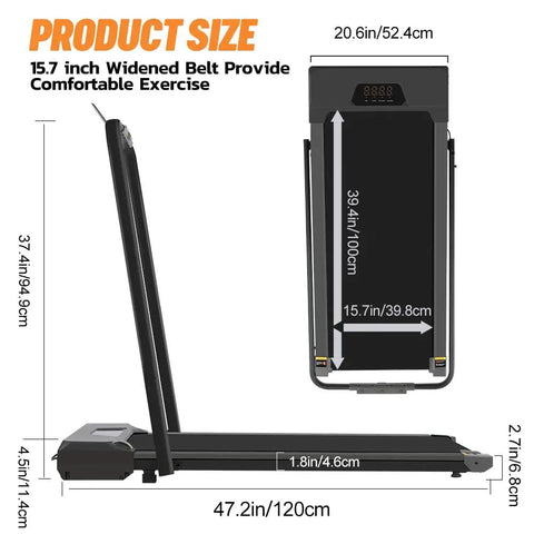 Slick Foldable Treadmill With Bright Led Display And Handy Remote Control Badass Under Desk Walking Pad size dimensions and features.
