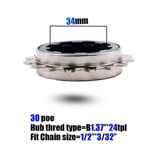 Rad Single Speed BMX Freewheel 17T With 30 Point Engagement Threaded 1.37 x 24 TPI 34mm Inner Diameter Fits 1/2 x 3/32 Chain
