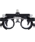Fully Adjustable Optometry Trial Frame For Eye Exams And Fittings with black and silver finish, precise PD adjustments, rotating lens degrees.