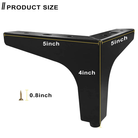 4 Inch Triangle Metal Furniture Legs Set Of 4 For Cabinets And Dressers Heavy Duty Replacement Feet With Matte Black Finish, size details