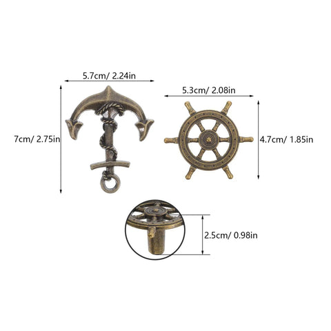 Vintage Ship Wheel Anchor Cabinet Pulls Set Of 4 For Dressers And Wardrobes Nautical Style Decorative Handles dimensions