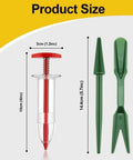 Six Piece Mini Seed Spreader Set For Tiny Seeds showing seed dispenser, dibber, and widger with size dimensions