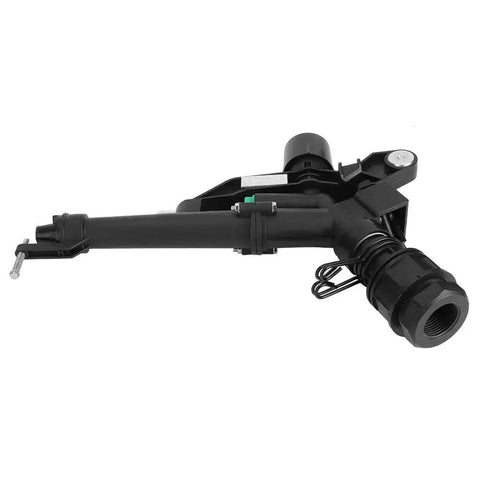 No Fuss Plastic Garden Sprinkler With 1.5 To 1 Inch Female Thread main unit features durable black plastic construction