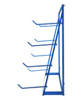 Legit Heavy Duty Steel Cantilever Storage Rack With 440 Lb Capacity Adjustable Arms side view showcasing blue steel frame and adjustable arms.